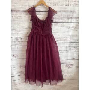 LULU'S REGAL RAIDANCE BURGUNDY TULLE BUSTIER MIDI DRESS SIZE medium